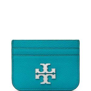 Tory Burch Leather Eleanor Card Case, Blue w/Silver Tone Logo, New w/Tags, Rare